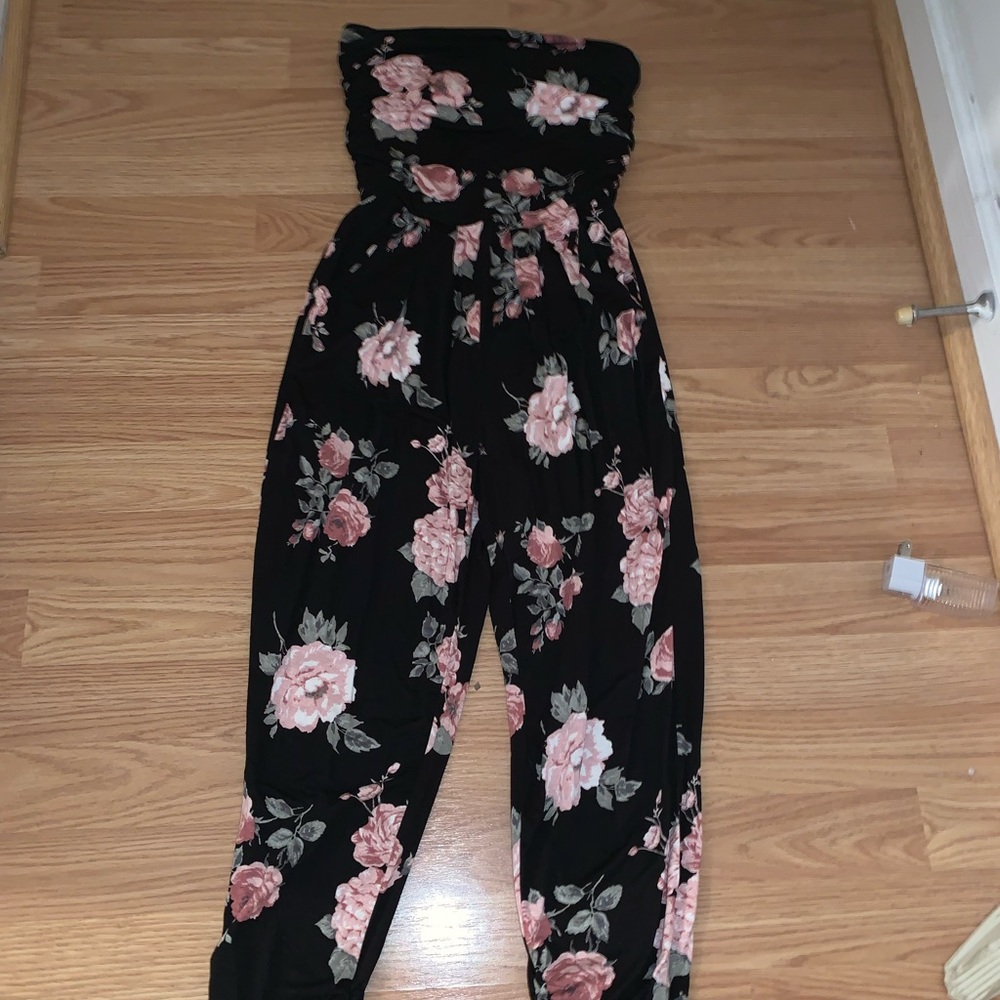 tubetop style floral jumpsuit